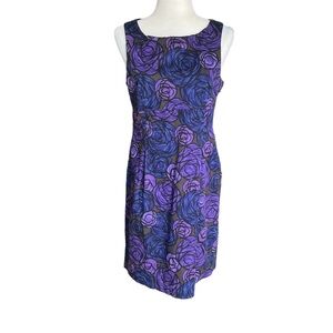 Theory Seara purple rose stained glass floral sheath mini dress size 10